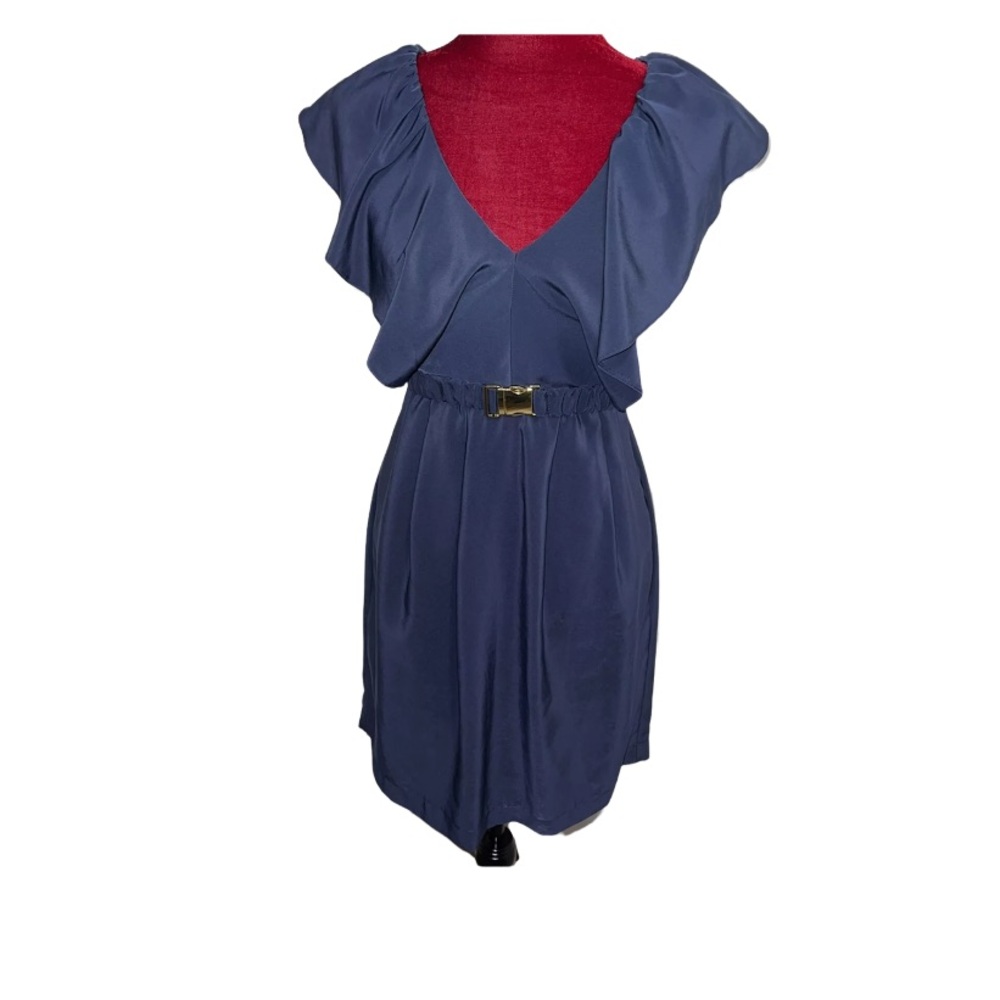 H&M Navy Blue Fit & Flare Mini Dress V Neck Size 4